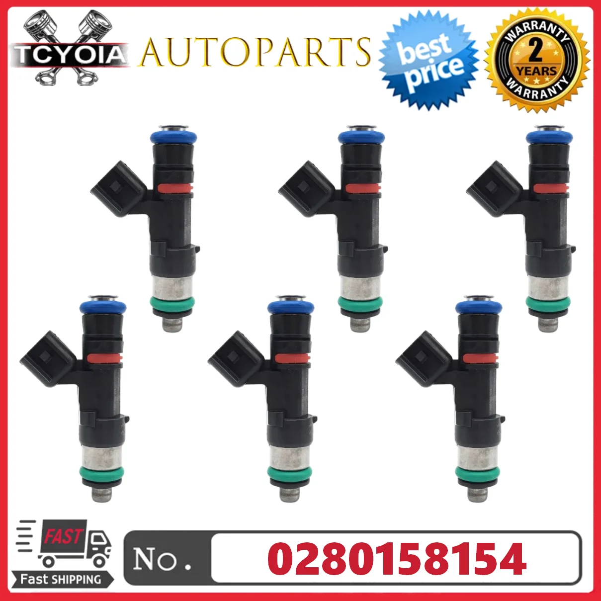 

6 шт. топливных форсунок 0280158154 12602223 1260863 для Buick Enclave 2008, GMC Acadia 2007-2008, Saturn Outlook Vue 2007-2010 3.6L V6
