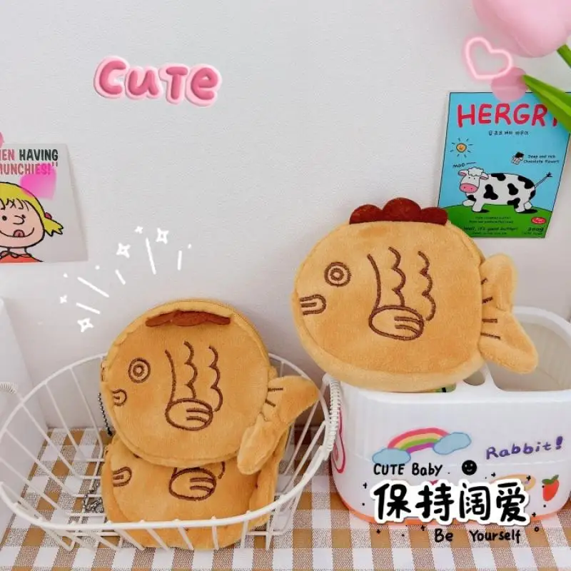 Japanese Style Cartoon Version Taiyaki Coin Purse Kawaii Anime Lipstick Data Cable Coin Zipper Storage Bag Friend's Holiday Gift