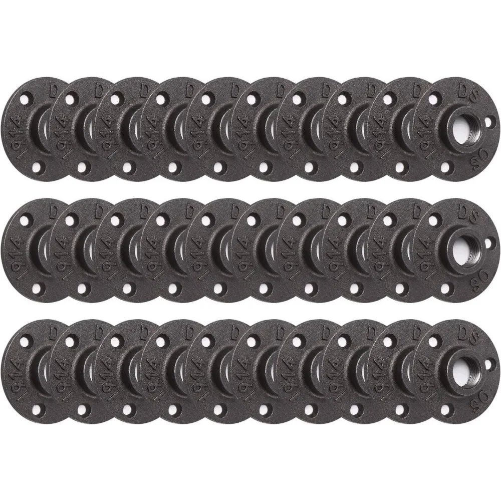 30 Pack One Inch Floor Flange Malleable Iron Threaded Industrial Vintage Style DIY Furniture Shelf Decor