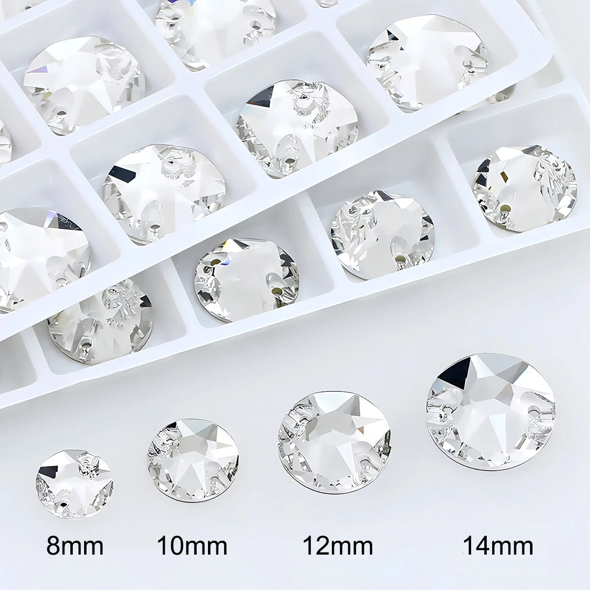 Round Crystal Clear Glass Rhinestone Sew On Strass Stone with 2 Holes Flat Back for Wedding Garment Ornament Clothes Bags Shoes
