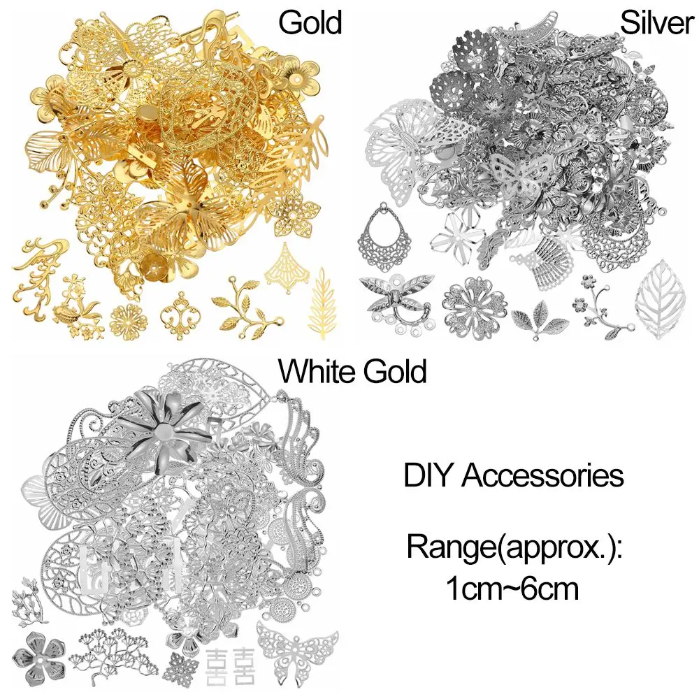 50g Gift Hairpin Crafting Barrettes DIY Accessories Retro Filigree Butterflies Leaves Metal Flower Slices Mixed Pattern