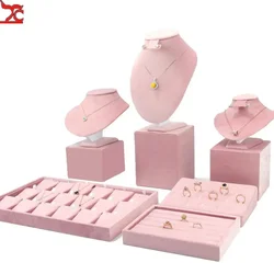 Schmuck Rack Display Alle Rosa Samt Tuch Fenster Halskette Ring Schmuck Display Requisiten High-End-Display Requisiten Freie Kombination