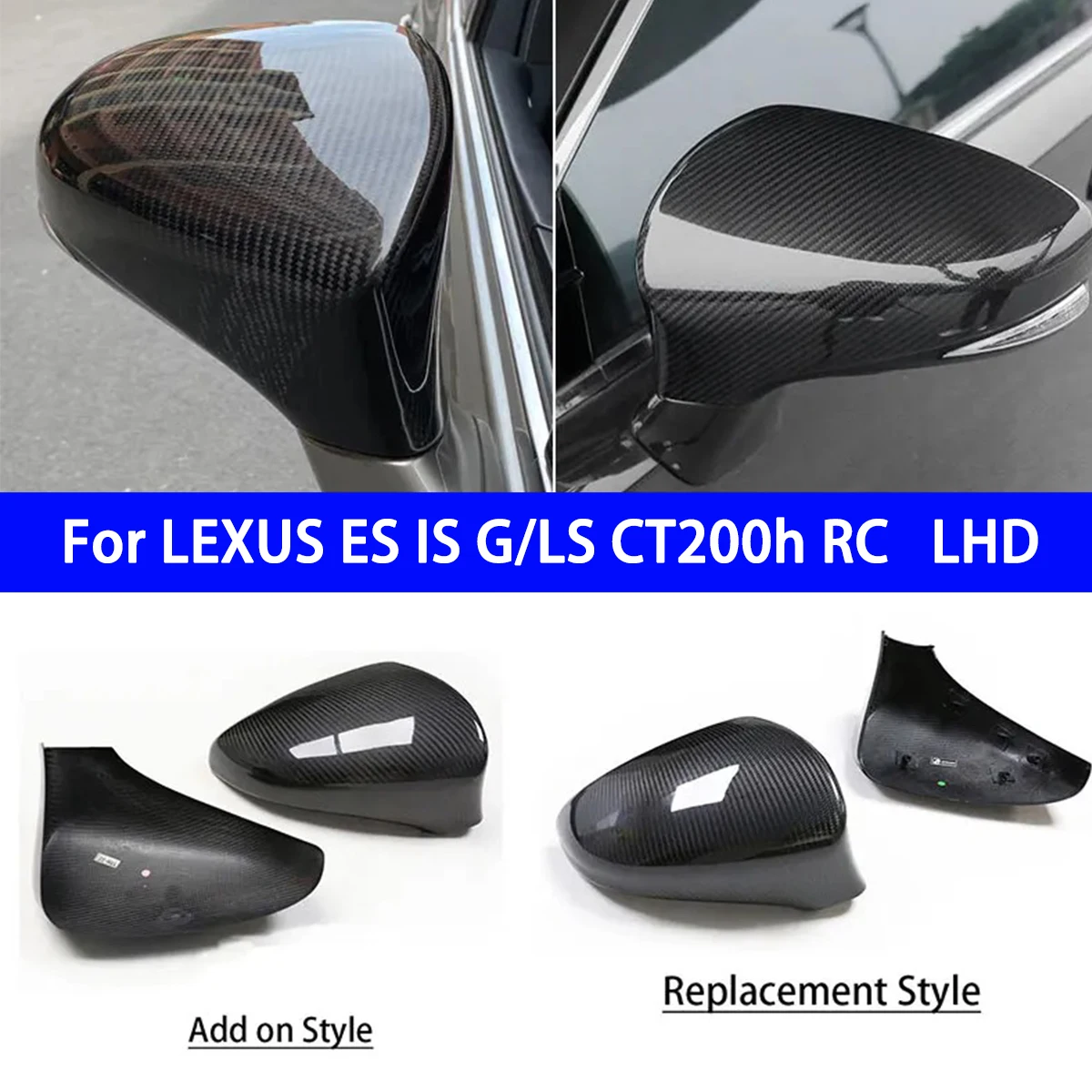 For Lexus ES GS IS CTRC2013-2017 Dry Carbon Fiber Modified Horn Style Rearview Mirror Housing Cover with Left and Right Steering