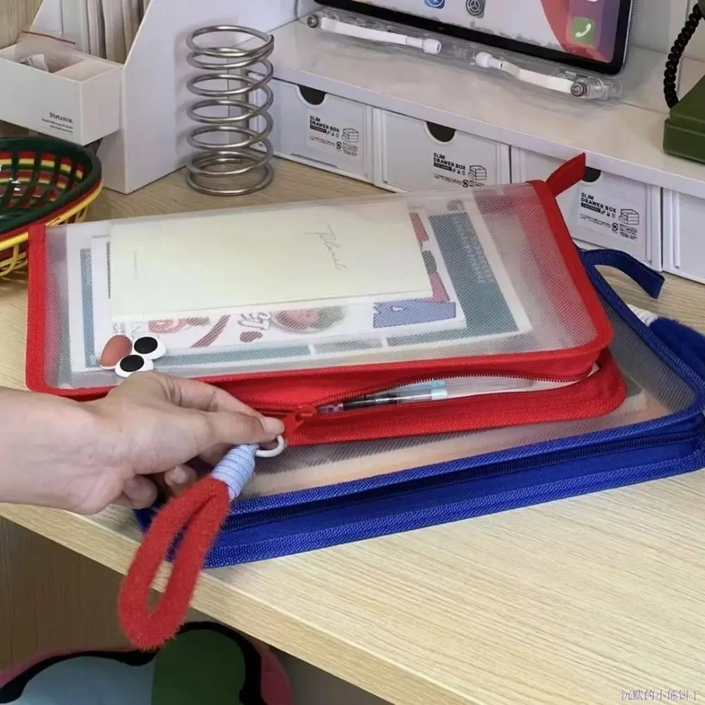 Bonito pp a4 saco de arquivo com zíper de alta capacidade estudante bolsa pasta de arquivo sacos transparente suporte de papelaria