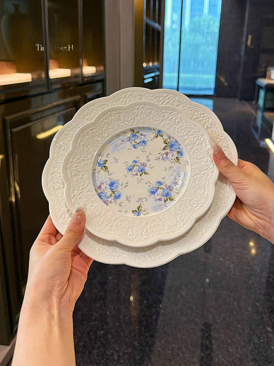 

Retro Relief Cerc Plate Paris Blue Steak Dert Pasta Plate Western Dinner Plate d ape High Temperature Stier