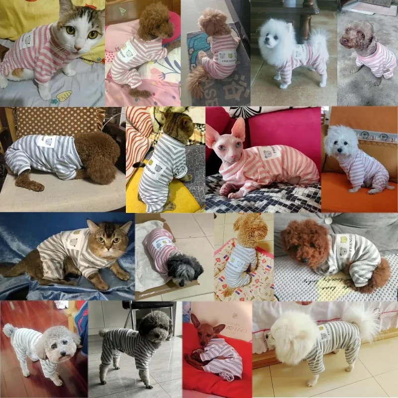 Fashion Pet Striped Jumpsuit Cute Puppy Pajamas Soft Cat Jumpsuit Print Pet Outfits Warm Kitten Clothing Chihuahua Dog Clothes