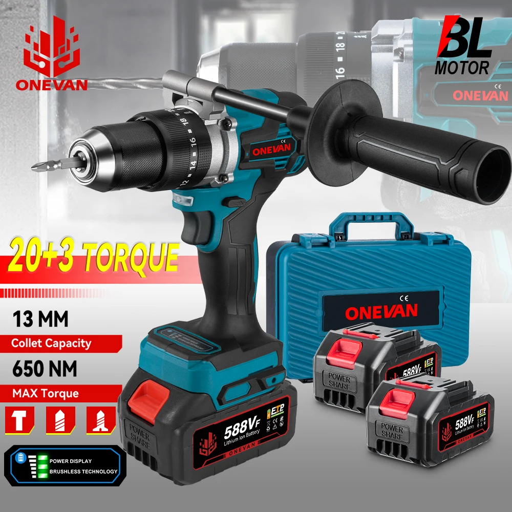 Бесщеточная электрическая дрель 650 нм, 13 мм, 20 + 3, крутящий момент, аккумуляторная ударная дрель, молоток, электрическая отвертка, инструмент для батареи 21 В 18 В
