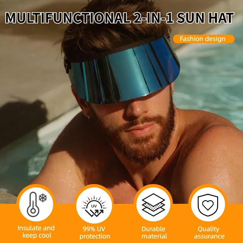 

Blue Short Mirror Sun Hat for Men Women Sport Golf Cap UV Protection Running Hiking Driving Casual Sun Visors Bling Sunblock