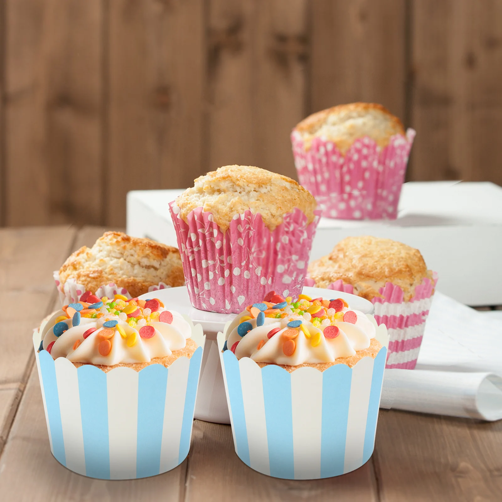 

50pcs Blue White Striped Paper Cupcake Cups Baking Muffin Liners Heat Resistant Non Stick Disposable Cupcake Wrappers For Cake