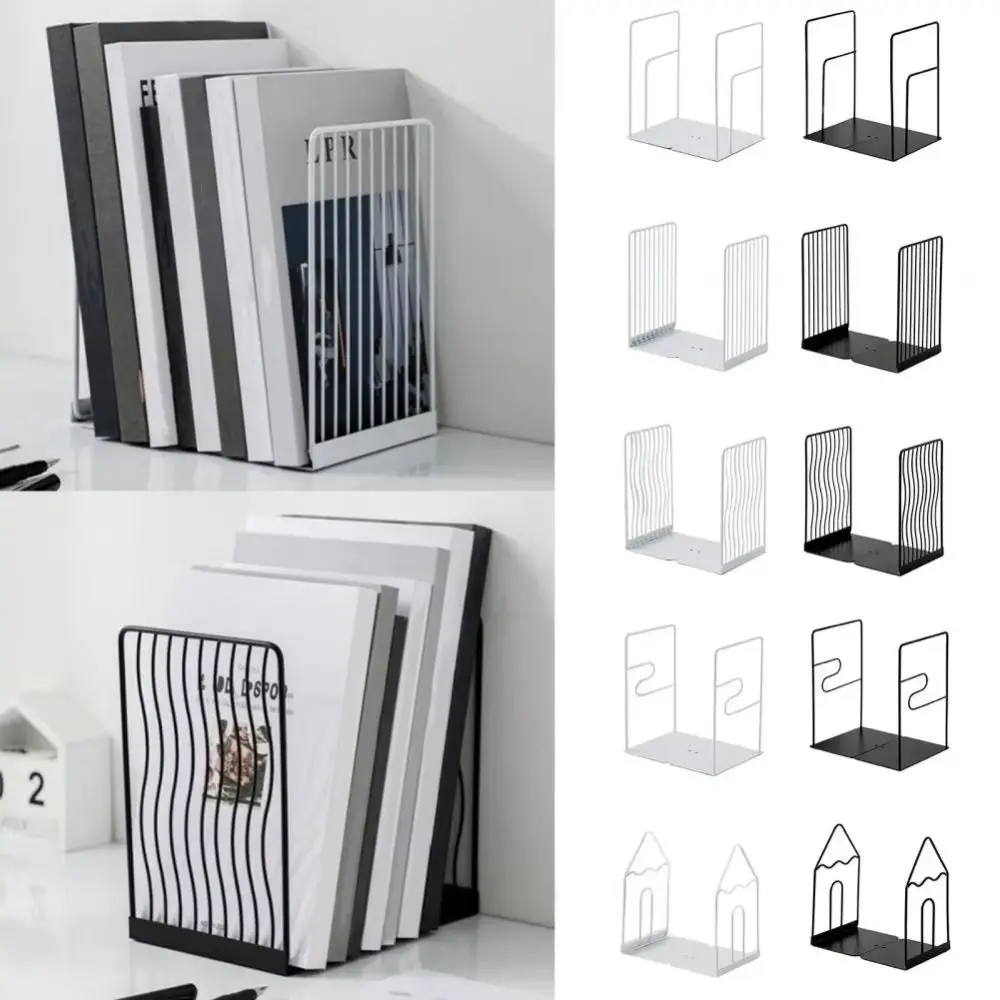 

Durable Hollow Metal Bookends Sturdy Reusable Simple Book Stand Anti-slip Space Saving Desktop Bookshelf Home