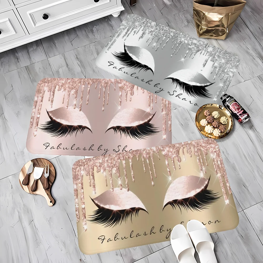 

Rose Golden Glitter Eyelash Door Mat Washable Non-Slip Living Room Sofa Chairs Area Mat Kitchen Doormat Area Rug