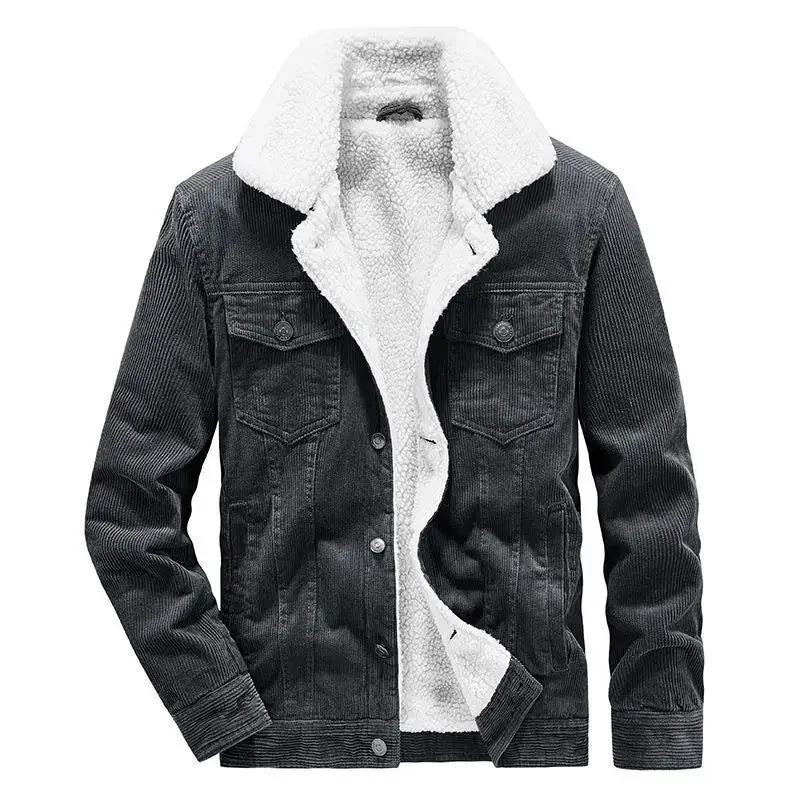 Men's Wear Single Breasted Loose Jacket Men's Corduroy Jacket Coat Winter Casual Plush Jacket Fashion Coat Outfit Winproof Coats