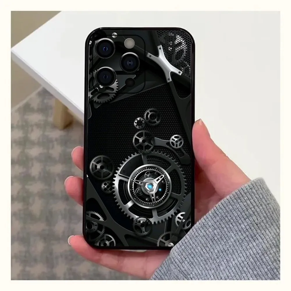 Mechanical Gear Phone Case For Apple iPhone 15,14,13,12,11,Pro,X,XS,Max,XR,Plus,Mini Soft Black Cover