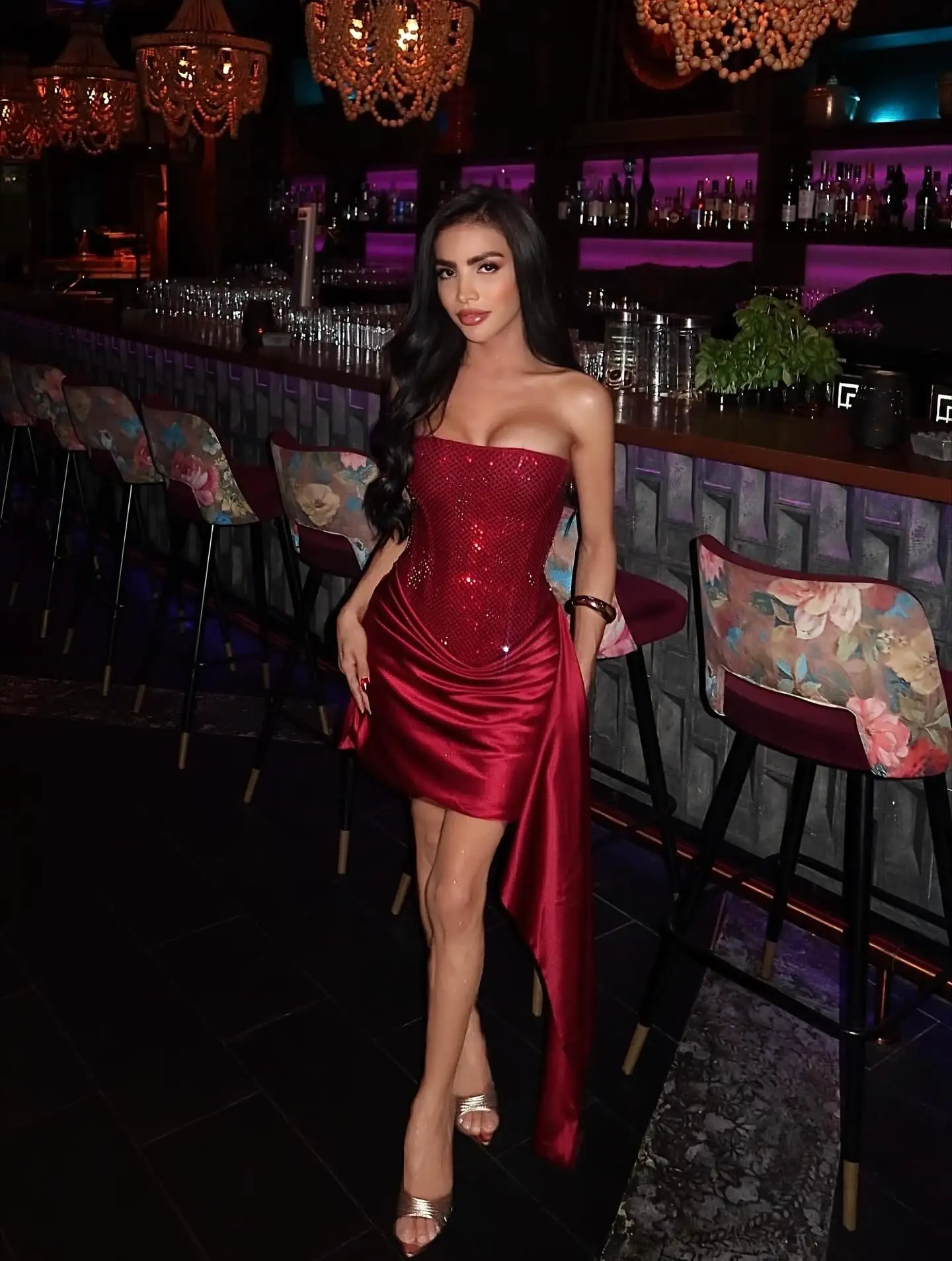 Suninheart Luxury Elegant Strapless Dress Corset Vestidos Sexy Red Satin Draped Dress Mini Women Wedding Cocktail Party Dresses - view 2