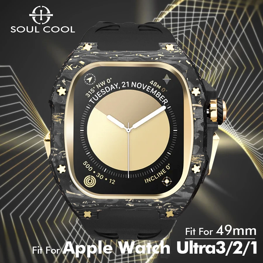 

НОВИНКА 2026: Комплект для модификации Apple Watch Ultra 3/2 49 мм из карбона, защитный мод-комплект для iWatch с ремешком из фторкаучука