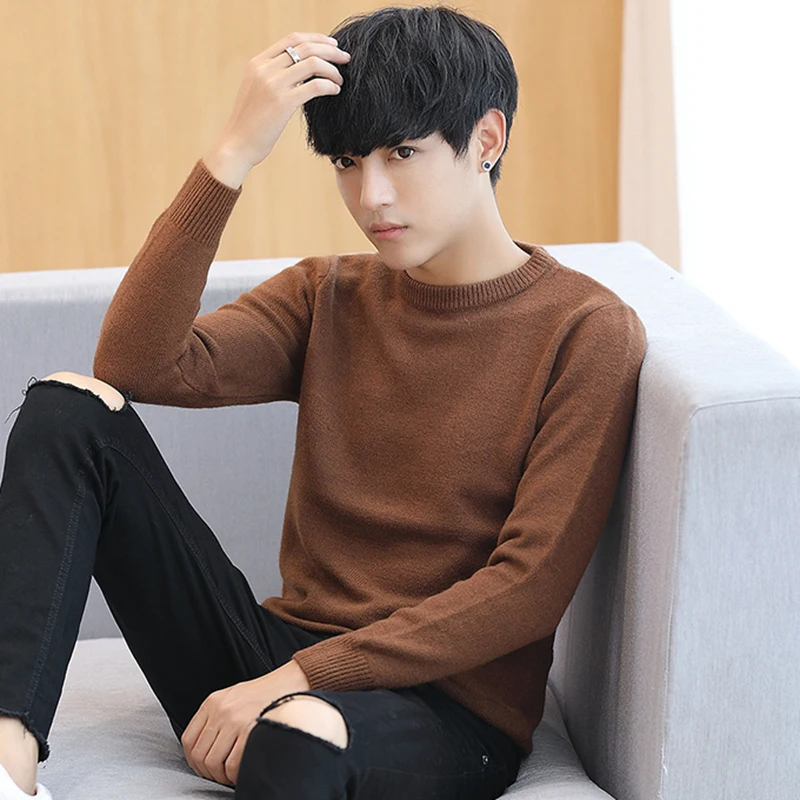 

Men's Pure Color Knitwear round Ne Sweater Slim Fit Casual Sle Inner Wear Top for Autumn Winter Faion Trend Base Layer ...