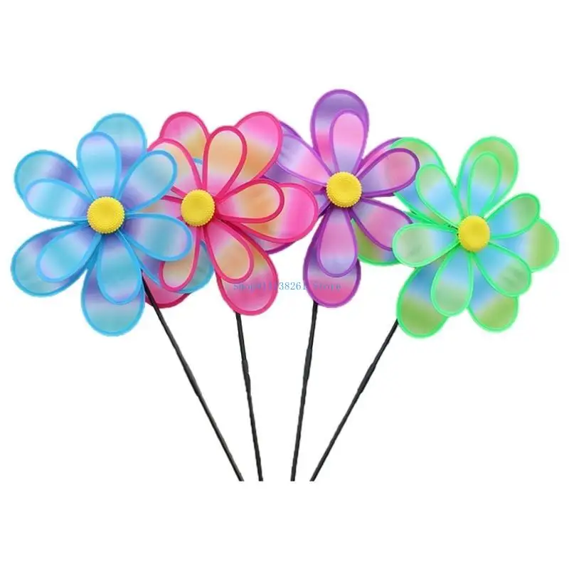 

H05E Eye Catching Colorful Double Layer Windmill Pinwheels with Stakes for Camping Picnics Garden Decor Kid Party Decorations