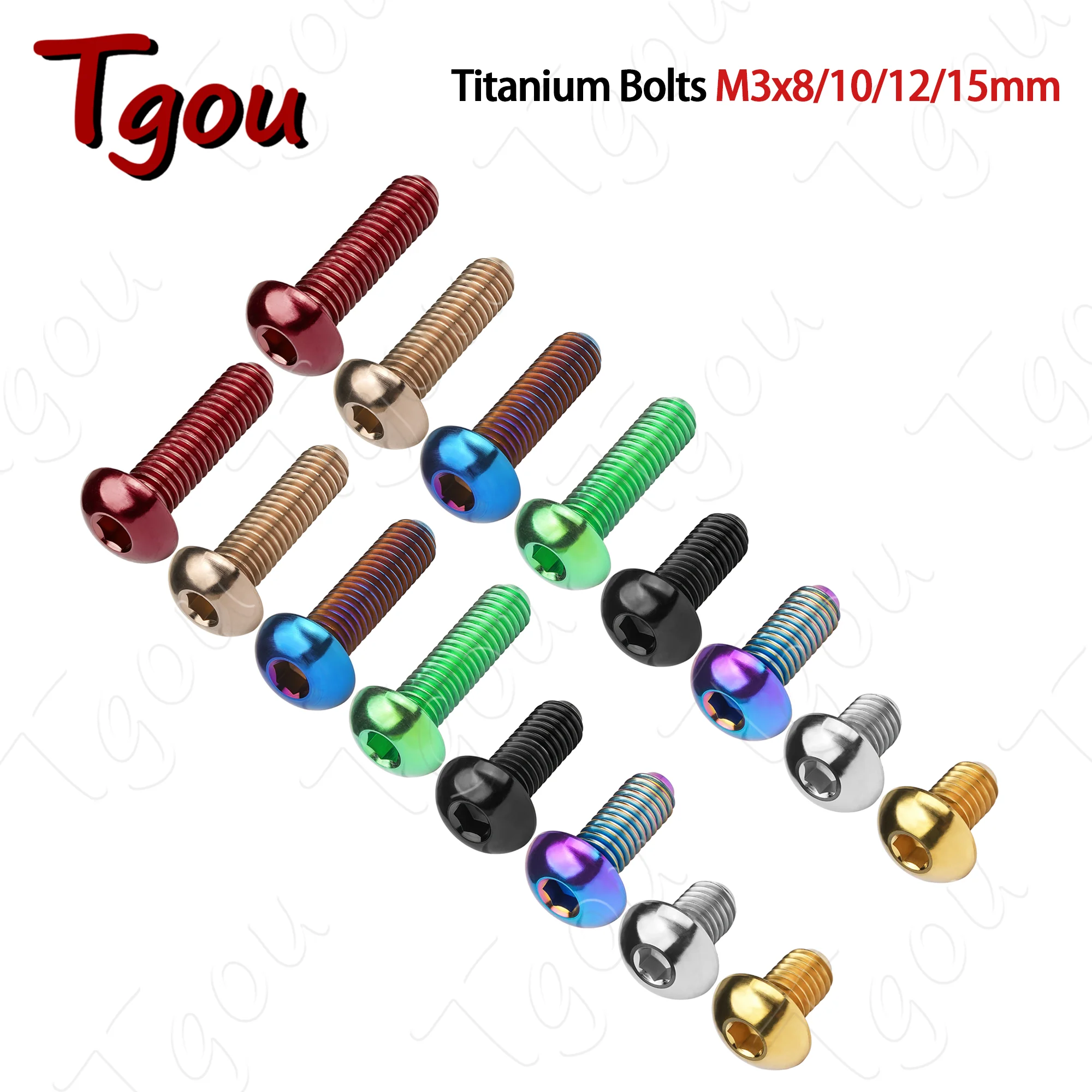 Tgou Titanium Bolt M3x8mm M3x10mm M3x12mm M3x15mm Allen Key Head Screws for Bicycle