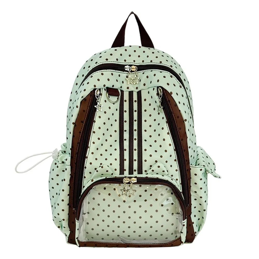 Cute Polka Dot Student Backpack Durable Transparent Pocket Rucksack Multi‑pocket Lightweight Backpack Teenagers