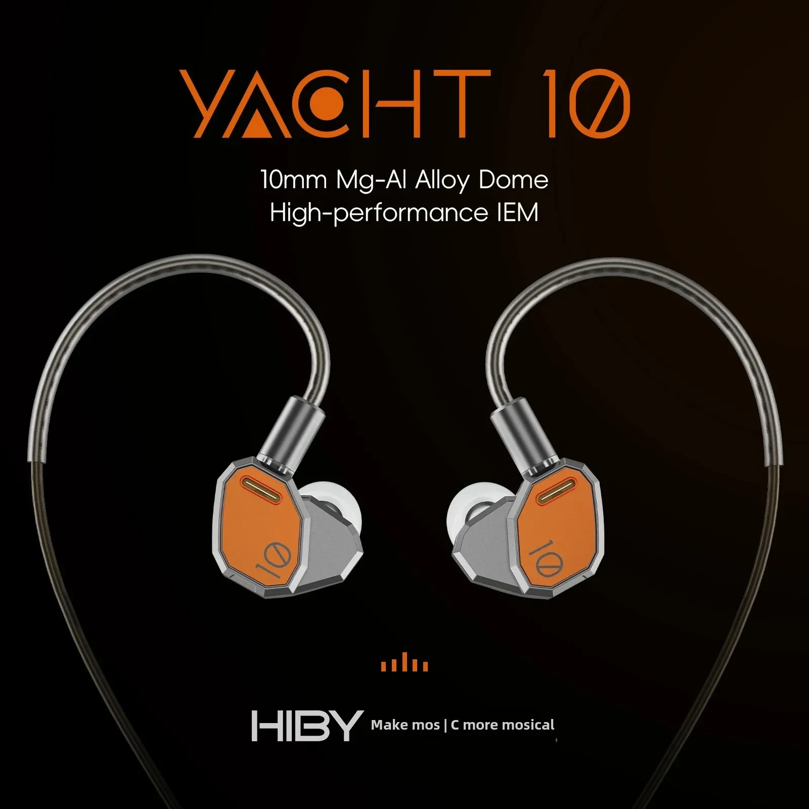 

HiBy Yacht10 Dynamic Mg & Al Alloy Dome Polymer Diaphragm Dual Magnetic Core 1.2T Magnetic Force Coaxial Cable IEM Earphones