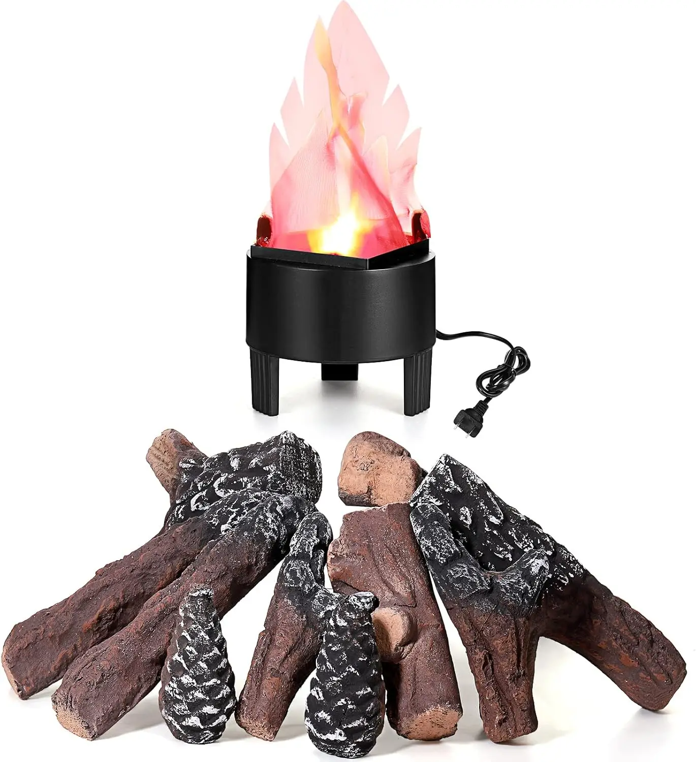 

3D LED Fake Flame Night Lamp with 10pcs Gas Fireplace Logs, Flickering Fire Effect for Halloween Christmas Home Decoration