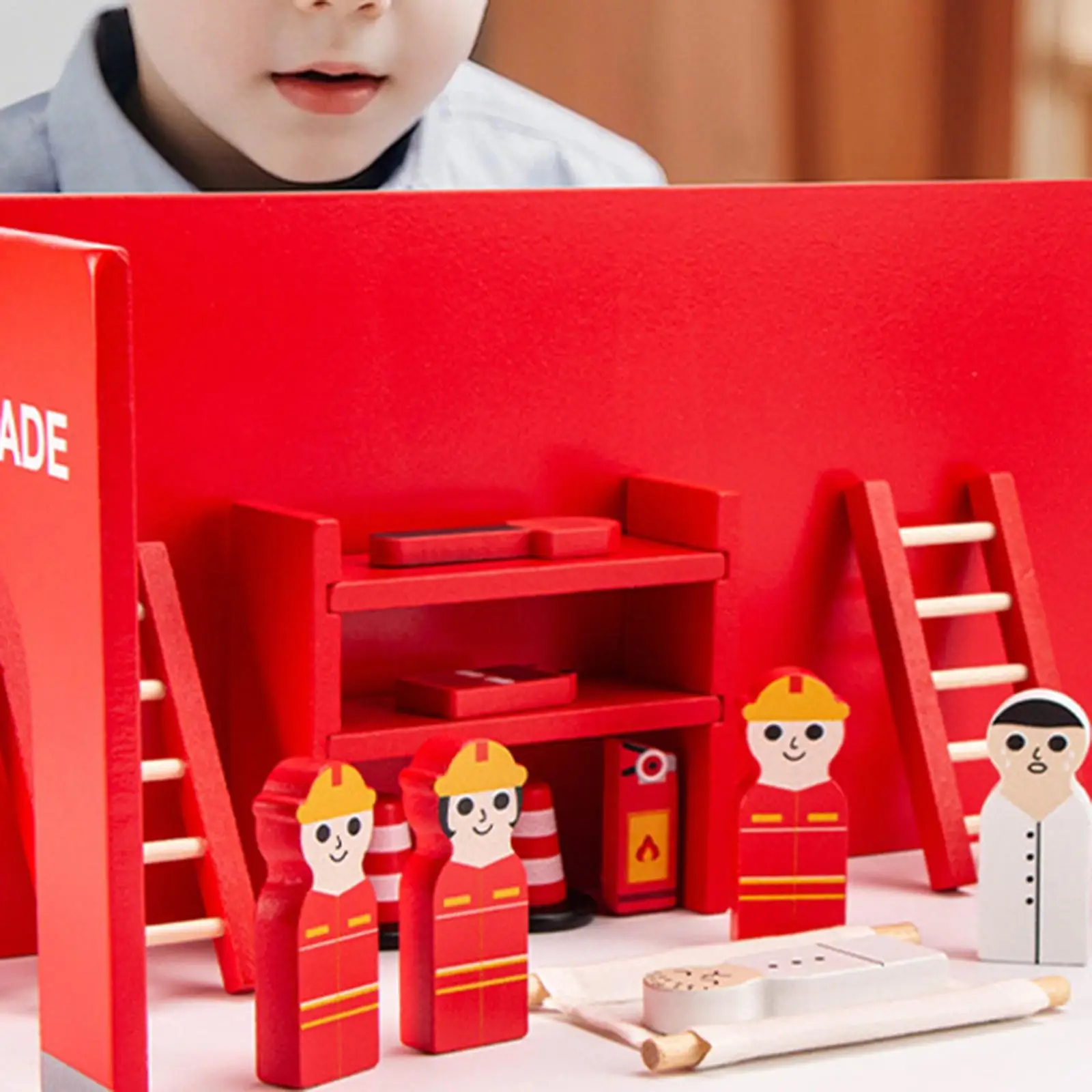 

Fire Station Playset Toys Wood Role Play for Boys Girls Children Preschool
