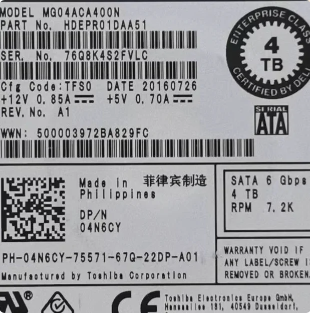 

For Dell 04N6CY 4T SATA HDD 6G 7.2K 3.5 MG04ACA400N 4N6CY 128M 095M6K MG04ACA400NY 95M6K hard drive 4TB
