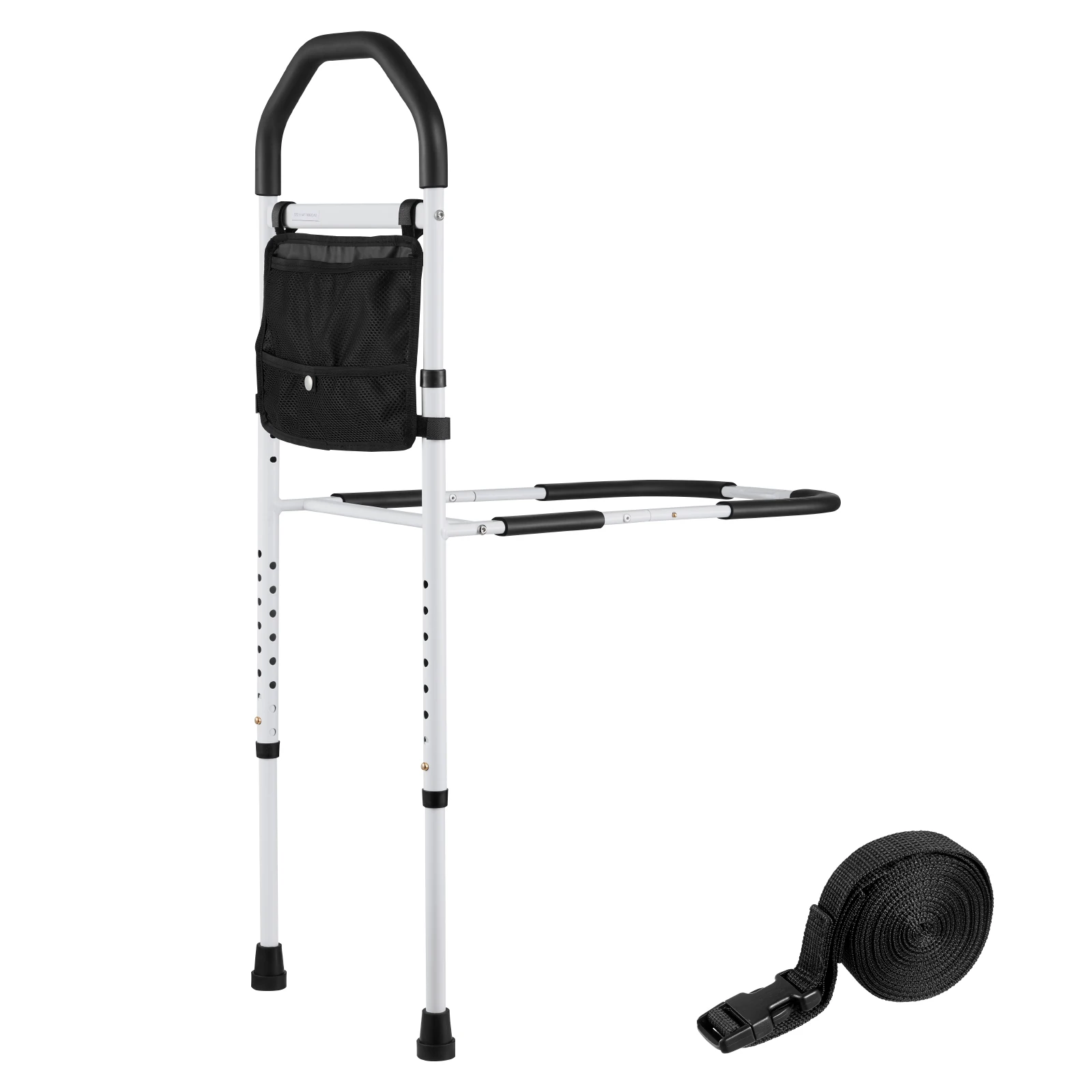 

SucceBuy Bed Rail for Elderly with Supporting Leg and PU Handrail Adjustable Height Carbon Steel Pipe Bedside Cane for Seniors