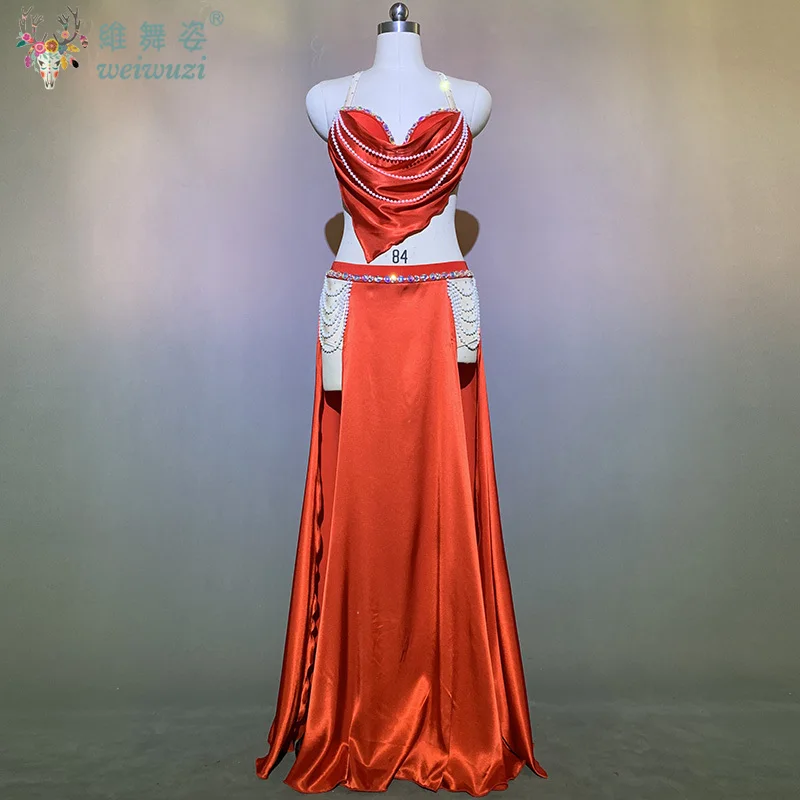 

Belly Dance Performance Costume for Women Custom Senior Top+ Silk Satin Long Skirt 2pcs Pop Song Suit Oriental Dancing Outfit