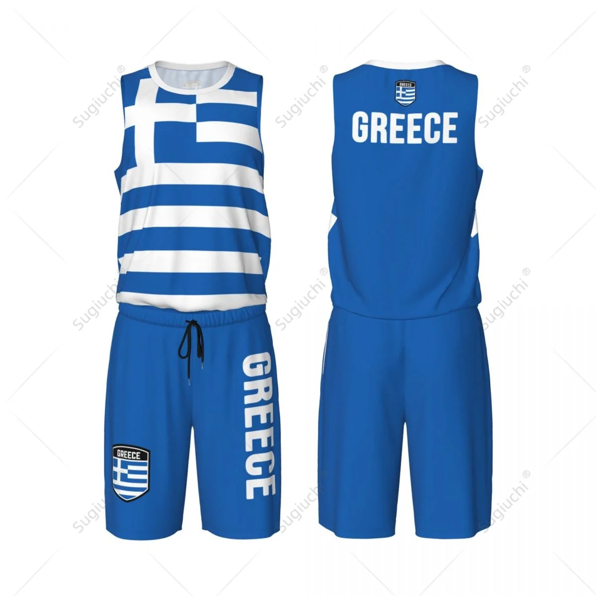 

Men Greece Flag Greek Basketball Jersey Set Mesh Shirt & Pants Sleeveless Exclusive Team-up Custom Name Nunber Unisex