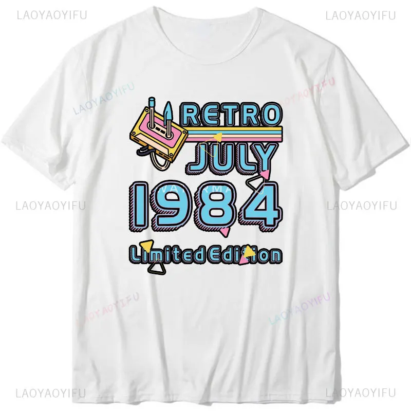 1984 T Shirt for Men Classic Retro Style Tape Tshirts Cotton Streetwear Tshirt 40th Birthday 40 Years Birthday Hipster Tee Tops