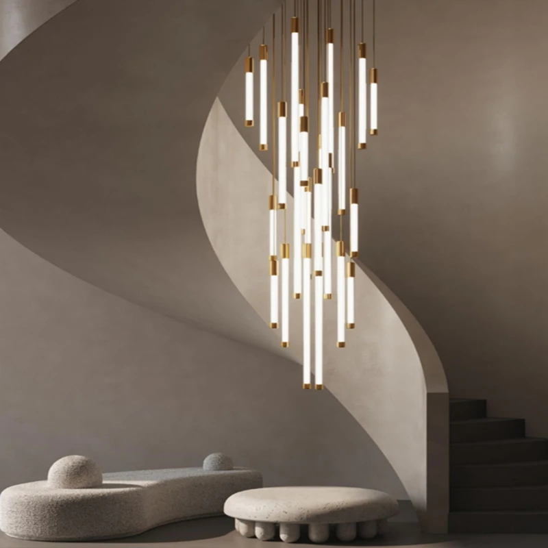 

Led Staircase Chandeliers Modern Luxury Villa Living Room Restaurant Lighting Gold/Black Home Decor Bright High-Rise Chandeliers