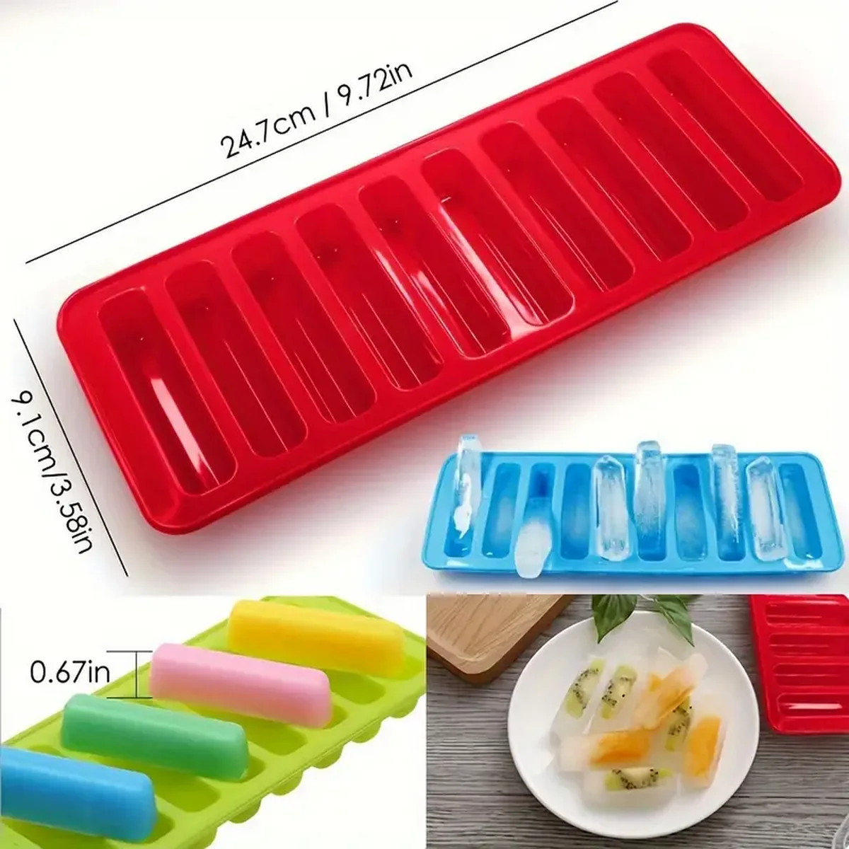 10-Grid Silicone Ice Cube Mold for Kitchen Long Strip Hot Dog Finger Sausage Chocolate Biscuit Baking Tool