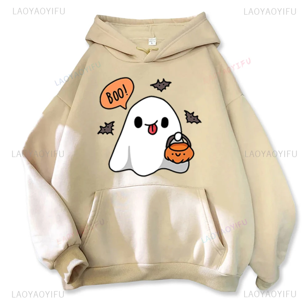 Kawaii Ghost Boo Trick Or Treat Vrouw Grafische Hoodies Herfst en Winter Halloween Creatieve Pompoen Sweatshirt Warm Hoody