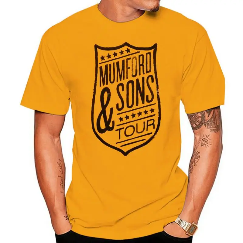 Mumford & Sons Men'S Shield Tour Slim Fit T-Shirt Yellow Oversized Tee Shirt