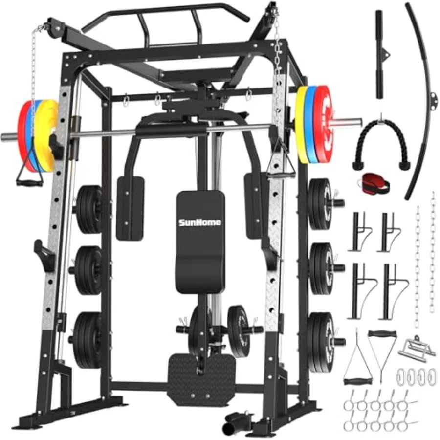 

Многофункциональный силовой комплекс Smith Machine: силовая рама для приседаний, система для тяги к горизонтальной перекладине, кроссовер и кабельные насадки для дома