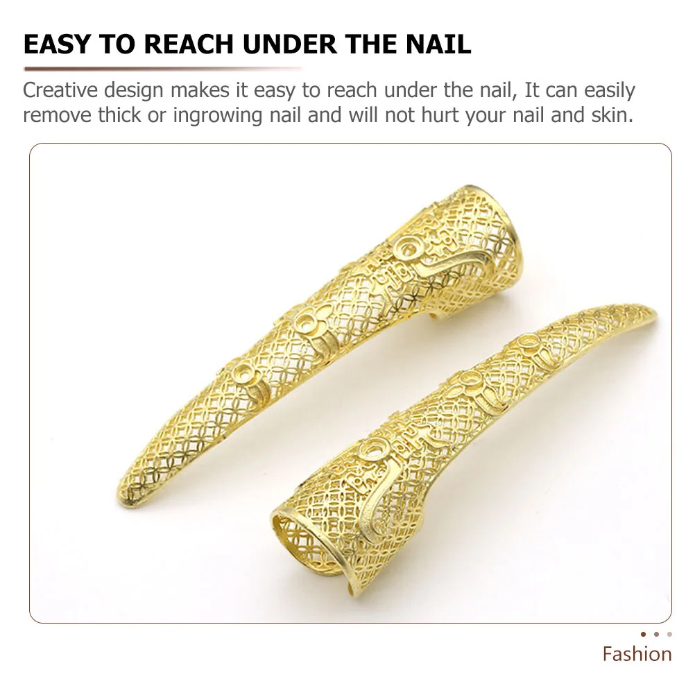 2 stuks vingertophoezen koninklijke stijl lang gouden uitgehold ontwerp voor buikdans halloween cosplay prestaties koperen vingertop