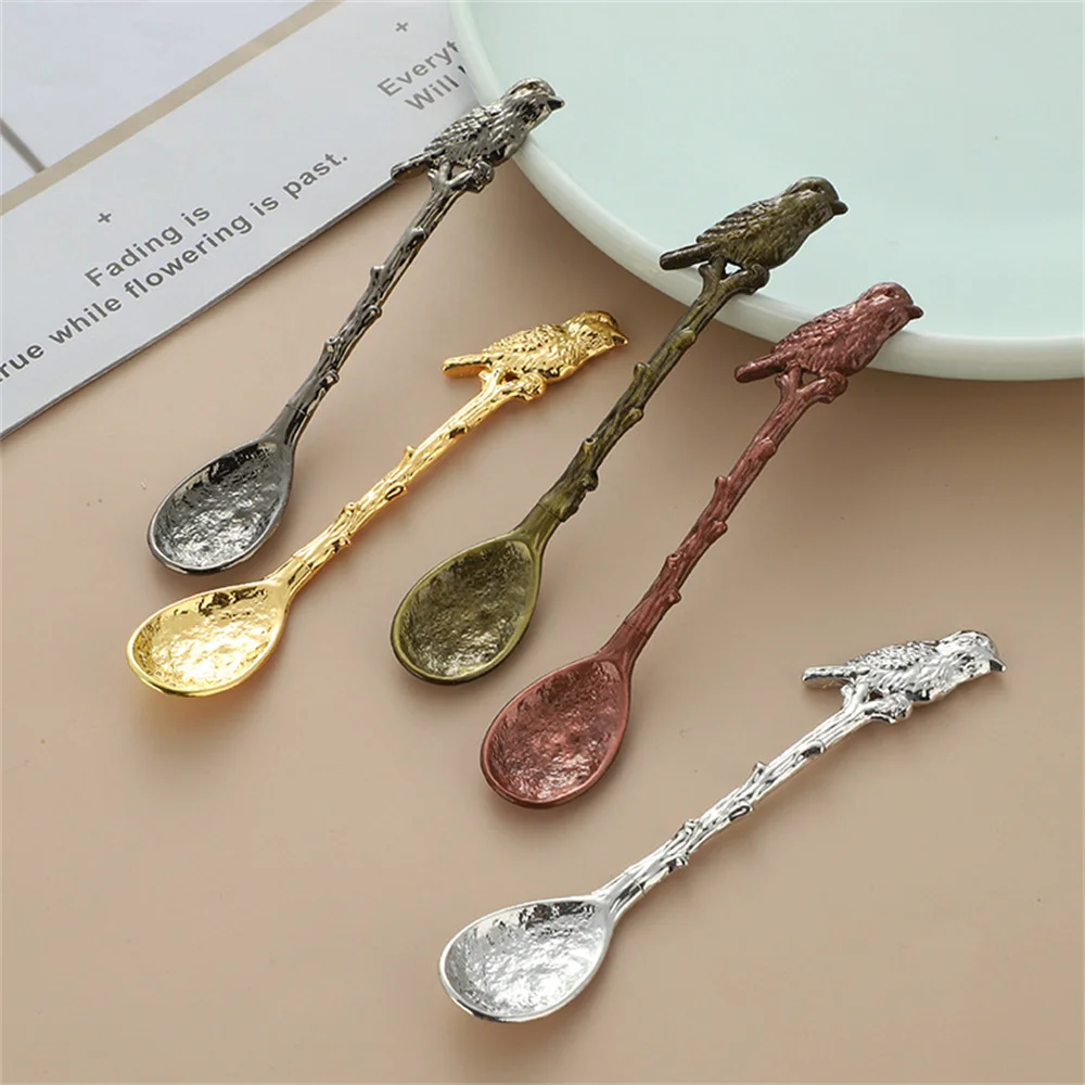 Tableware Spoon Vintage Retro Zinc Alloy Kitchen Gadgets Ice Cream Dessert Spoon Small Decor Creative Forest Bird Coffee Spoon