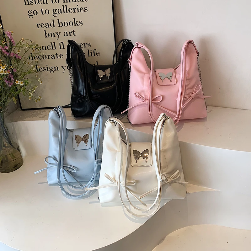 LEFTSIDE Bow Pu Leather Flap Bags For Women 2024 New Trend Females Large Crossbody Bag Chain Shoulder Bag Handbags And Purses