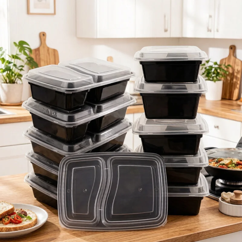 50 Sets Disposable Food Boxes with Lids, Microwave & Refrigerator Storage Containers, Durable Stackable Kitchen Box