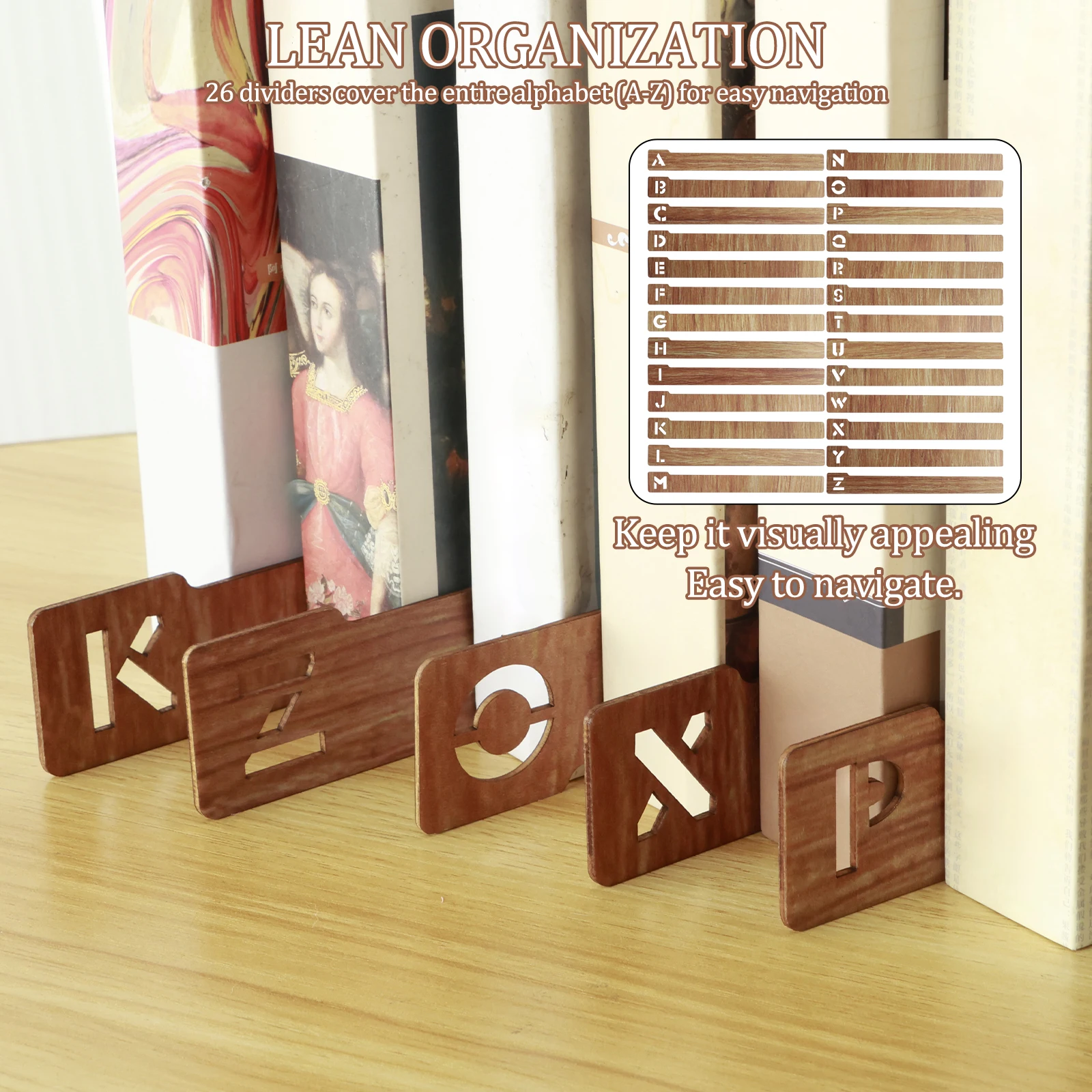 Vinyl Record Dividers Wooden Record Dividers Alphabetical A-Z Creative Vinyl Record Dividers for Album CD DVD