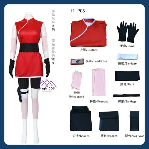 Anime Sakura Haruno Cosplay Costume Role Playing Clothes Headwear Full Set Red Outfit for Women Adult Comic Con Halloween Party