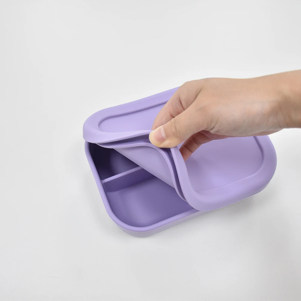 Kotak Makan Siang Bento Silikon 3 Kompartemen - Anti Bocor, Dapat Digunakan di Microwave, Ramah Lingkungan untuk Anak-anak dan Dewasa