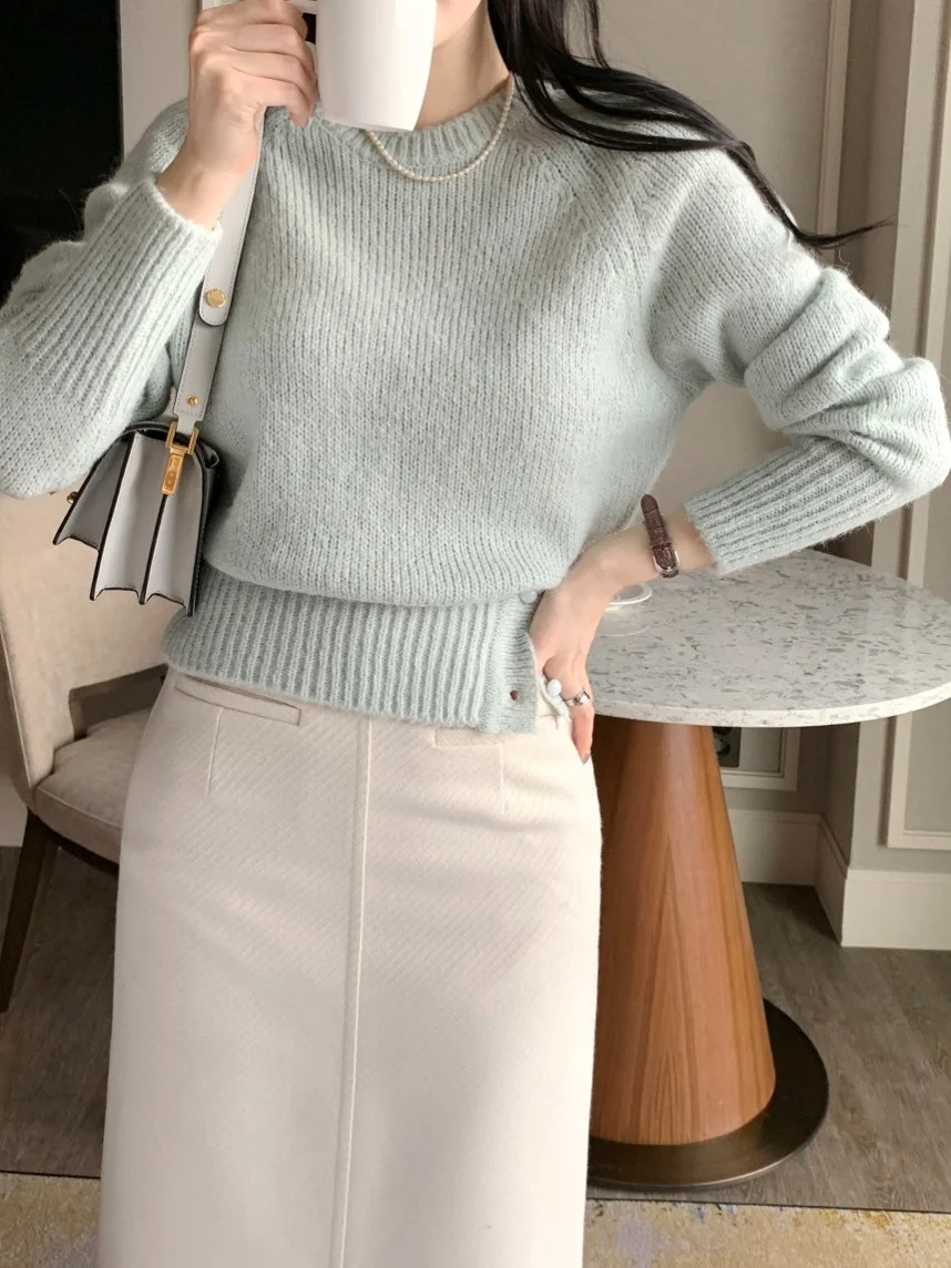 

Soft Knitted Sweater Women's Slim Fit Long Sve Button up Side Slit Winter New Sle Comfortable Breathable Casual Top