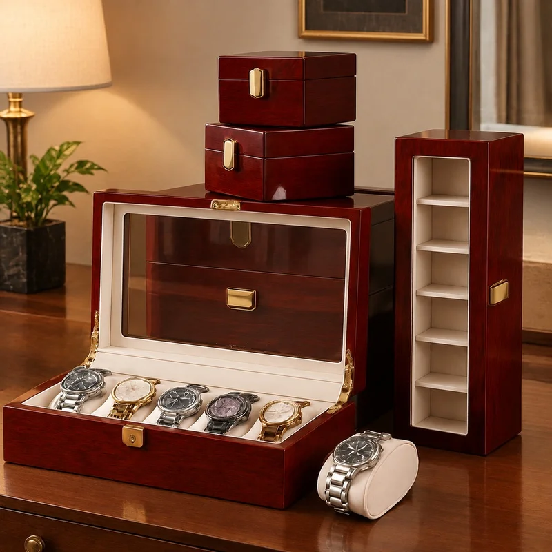 Wooden Jewelry and Watch Organizer with Multiple Compartments, 1-12 Slots, Stylish Storage Solution for Men & Women