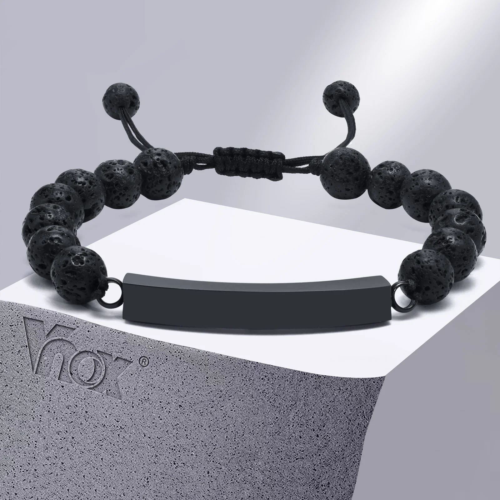 

Vnox Cremation Urn Bracelet for Ashes Men Keepsake Gift Jewelry,Black Lava Stone Beads Strand Memorial Wristband Adjustable