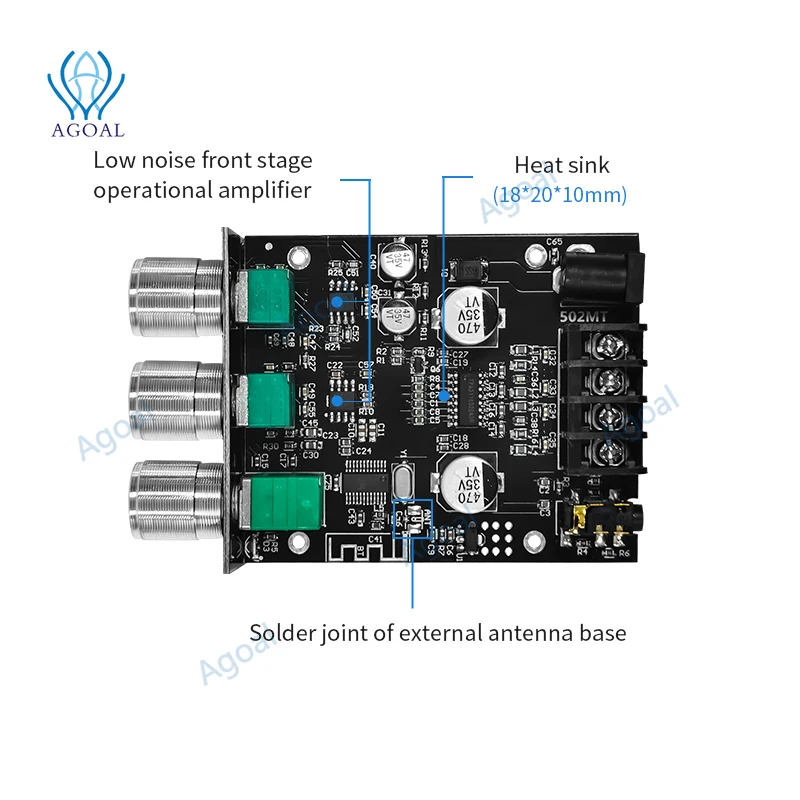 ZK-502MT 2*50W Bluetooth 5.0 Subwoofer Amplifier Board 2.0 Channel High Power Audio Stereo Amplifier Board AUX Bass Treble AMP