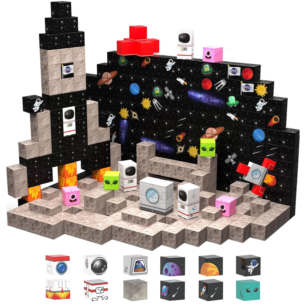 100 قطعة صاروخ الفضاء المغناطيسي اللبنات الفضاء مغامرة المغناطيس مكعب التراص اللعب الجذعية لعبة هدايا عيد الميلاد عيد الميلاد