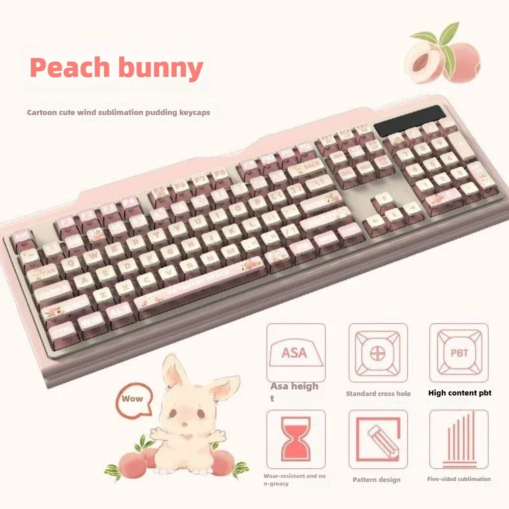 Keyboard Keycaps Pink Cute SAX Profile DYE-SUB Pudding Cartoon Theme Keycap for Most MX Type Keyboards