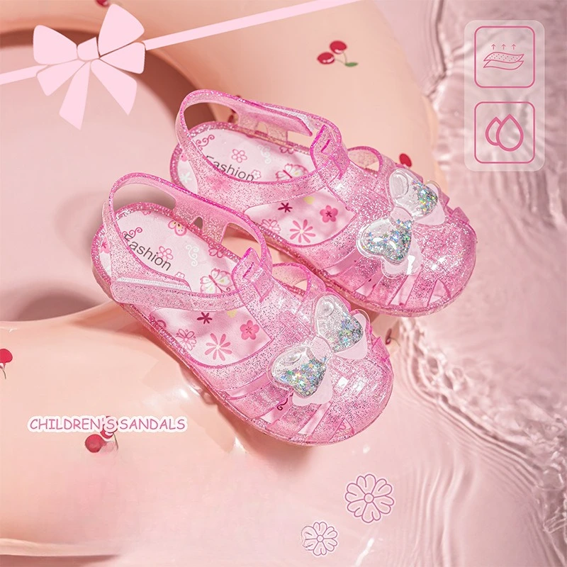 New Summer Princess Shoe Children Girl Jelly Sandals Kids Roman Closed-toe Slippers Transparent Hole Shoe Toddlers Beach Sandals